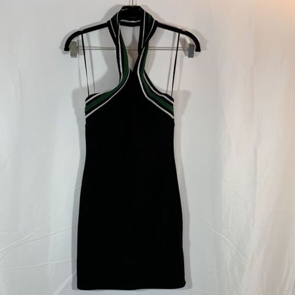 Topshop Black, Green & White Ribbed Halter Mini Dress - Picture 4 of 9